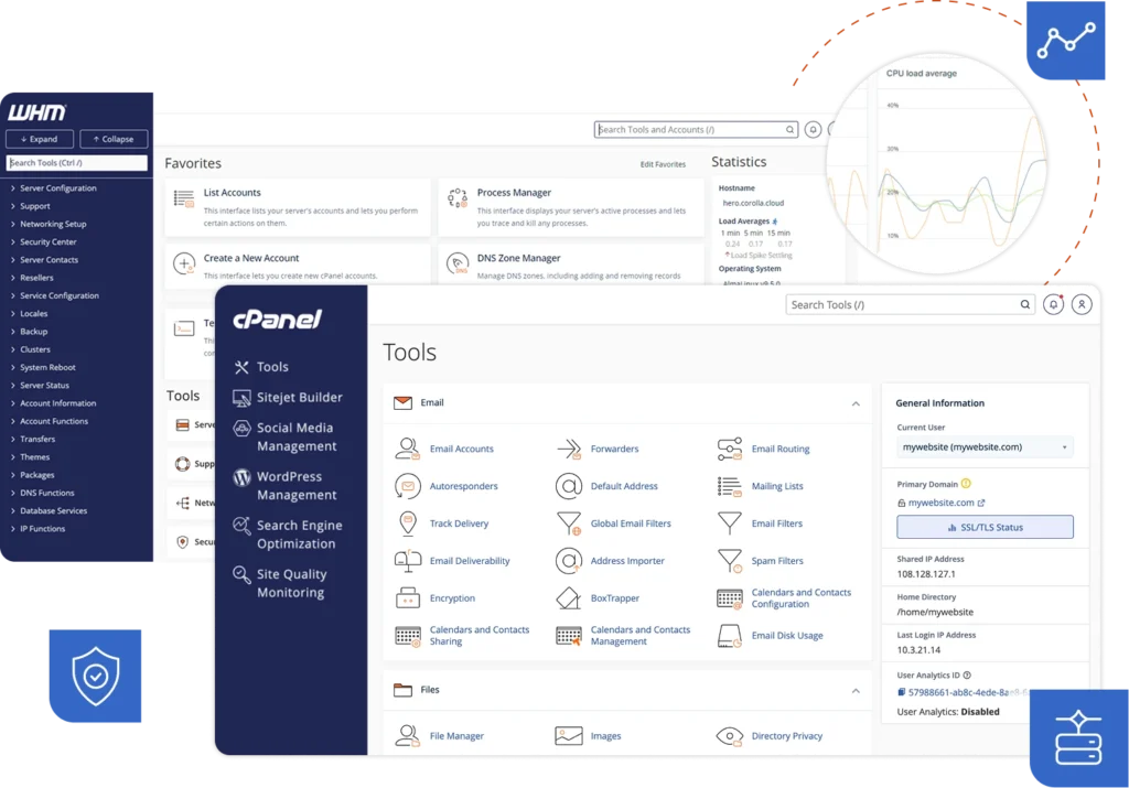 Interfaz general de cPanel con herramientas de gestión